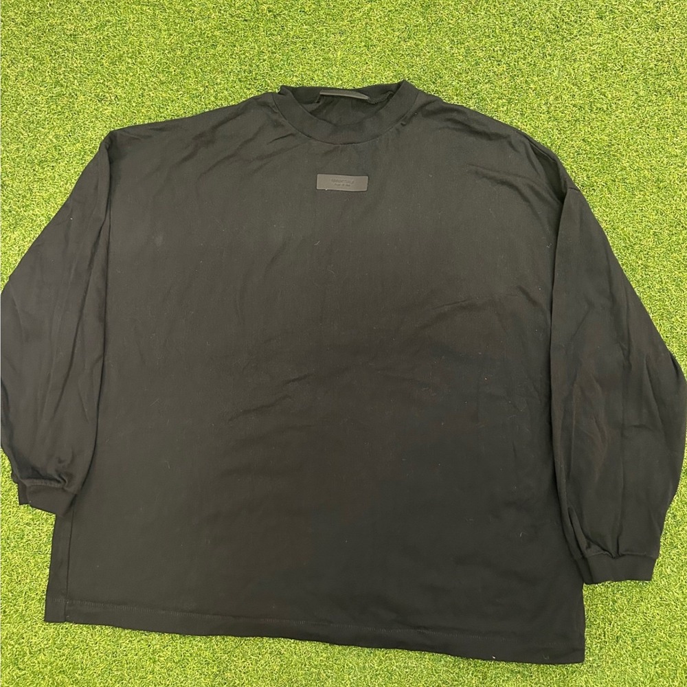 Fear‎ of God Essentials Mens Long Sleeve T-Shirt Black Rubber Logo Patch XL